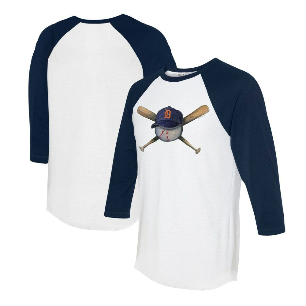 White/Navy Detroit Tigers Tiny Turnip Women's Hat Crossbats 3/4-Sleeve Raglan T-Shirt