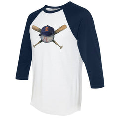 White/Navy Detroit Tigers Tiny Turnip Women's Hat Crossbats 3/4-Sleeve Raglan T-Shirt