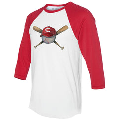 White/Red Cincinnati Reds Tiny Turnip Women's Hat Crossbats 3/4-Sleeve Raglan T-Shirt