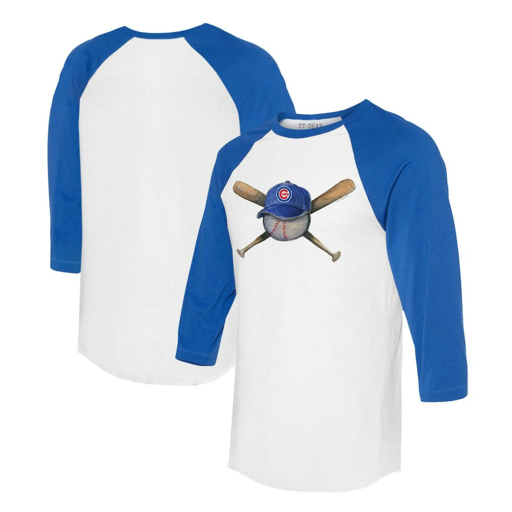 White/Royal Chicago Cubs Tiny Turnip Women's Hat Crossbats 3/4-Sleeve Raglan T-Shirt