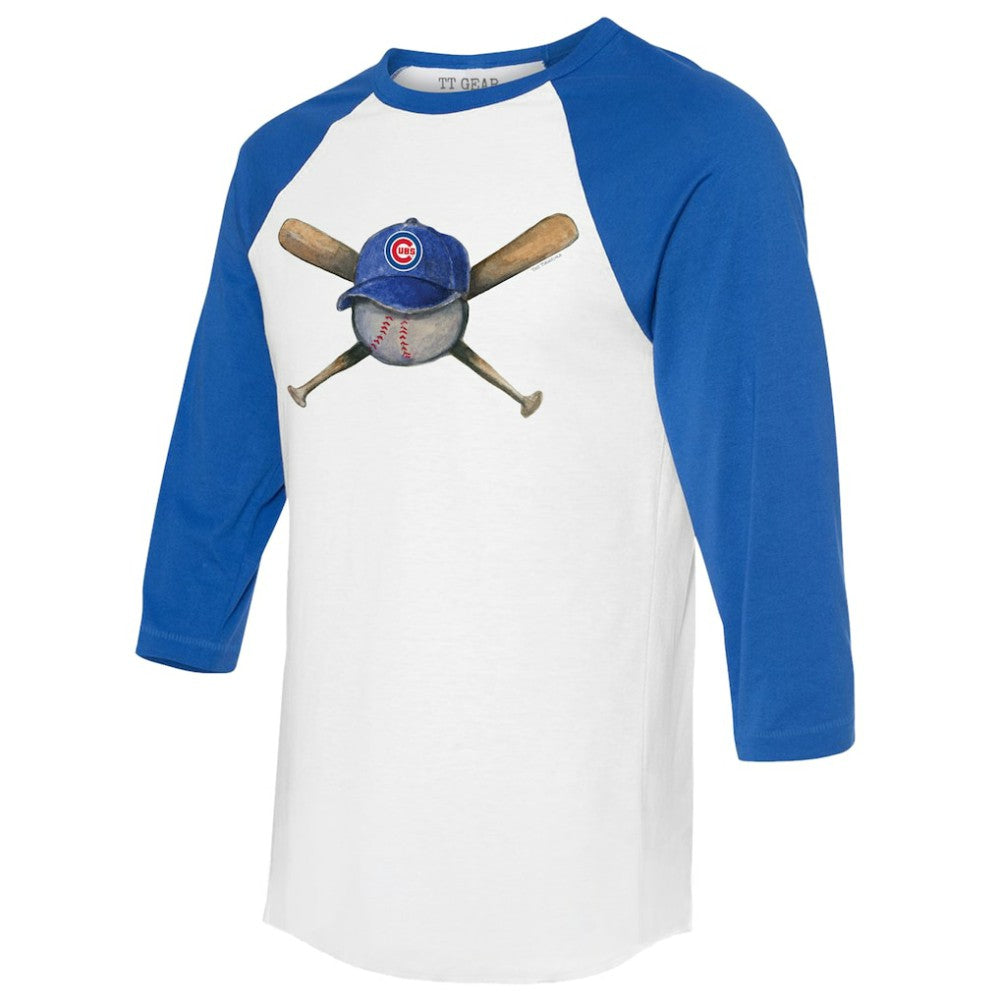 White/Royal Chicago Cubs Tiny Turnip Women's Hat Crossbats 3/4-Sleeve Raglan T-Shirt