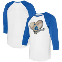 White/Royal Los Angeles Dodgers Tiny Turnip Women's Heart Banner 3/4-Sleeve Raglan T-Shirt