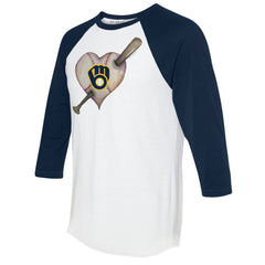 White/Navy Milwaukee Brewers Tiny Turnip Women's Heart Bat 3/4-Sleeve Raglan T-Shirt