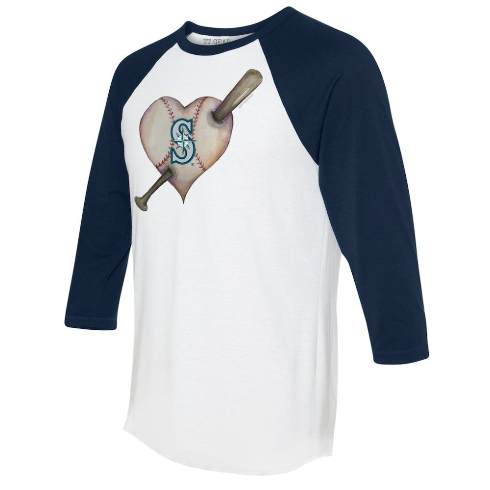 White/Navy Seattle Mariners Tiny Turnip Women's Heart Bat 3/4-Sleeve Raglan T-Shirt
