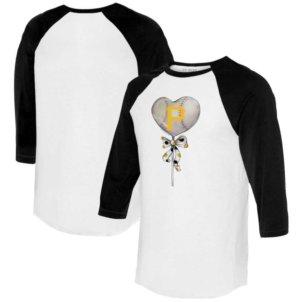White/Black Pittsburgh Pirates Tiny Turnip Women's Heart Lolly 3/4-Sleeve Raglan T-Shirt