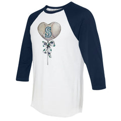 White/Navy Seattle Mariners Tiny Turnip Women's Heart Lolly 3/4-Sleeve Raglan T-Shirt