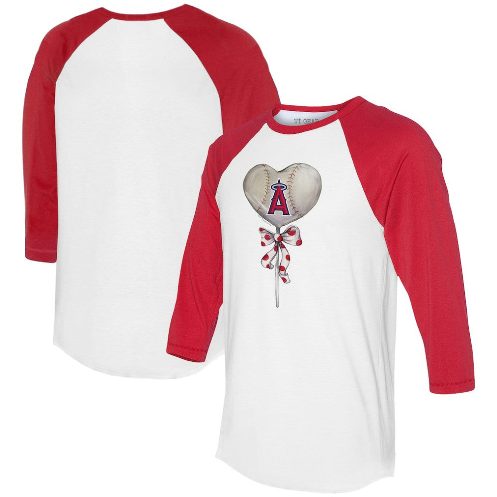 White/Red Los Angeles Angels Tiny Turnip Women's Heart Lolly 3/4-Sleeve Raglan T-Shirt