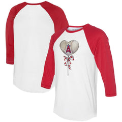 White/Red Los Angeles Angels Tiny Turnip Women's Heart Lolly 3/4-Sleeve Raglan T-Shirt