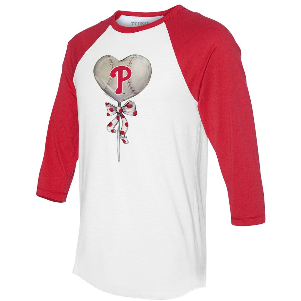 White/Red Philadelphia Phillies Tiny Turnip Women's Heart Lolly 3/4-Sleeve Raglan T-Shirt