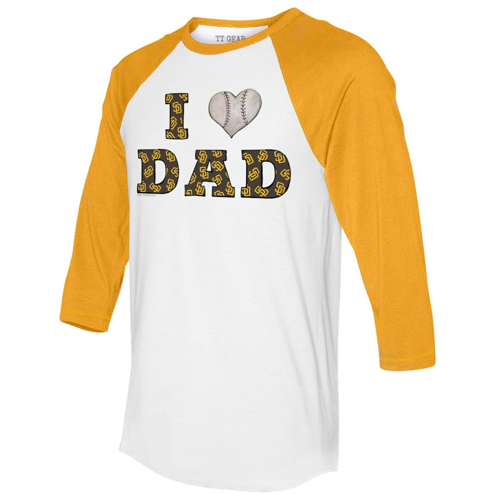 White/Gold San Diego Padres Tiny Turnip Women's I Love Dad 3/4-Sleeve Raglan T-Shirt