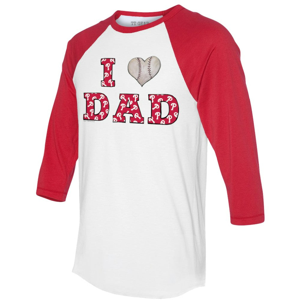 White/Red Philadelphia Phillies Tiny Turnip Women's I Love Dad 3/4-Sleeve Raglan T-Shirt