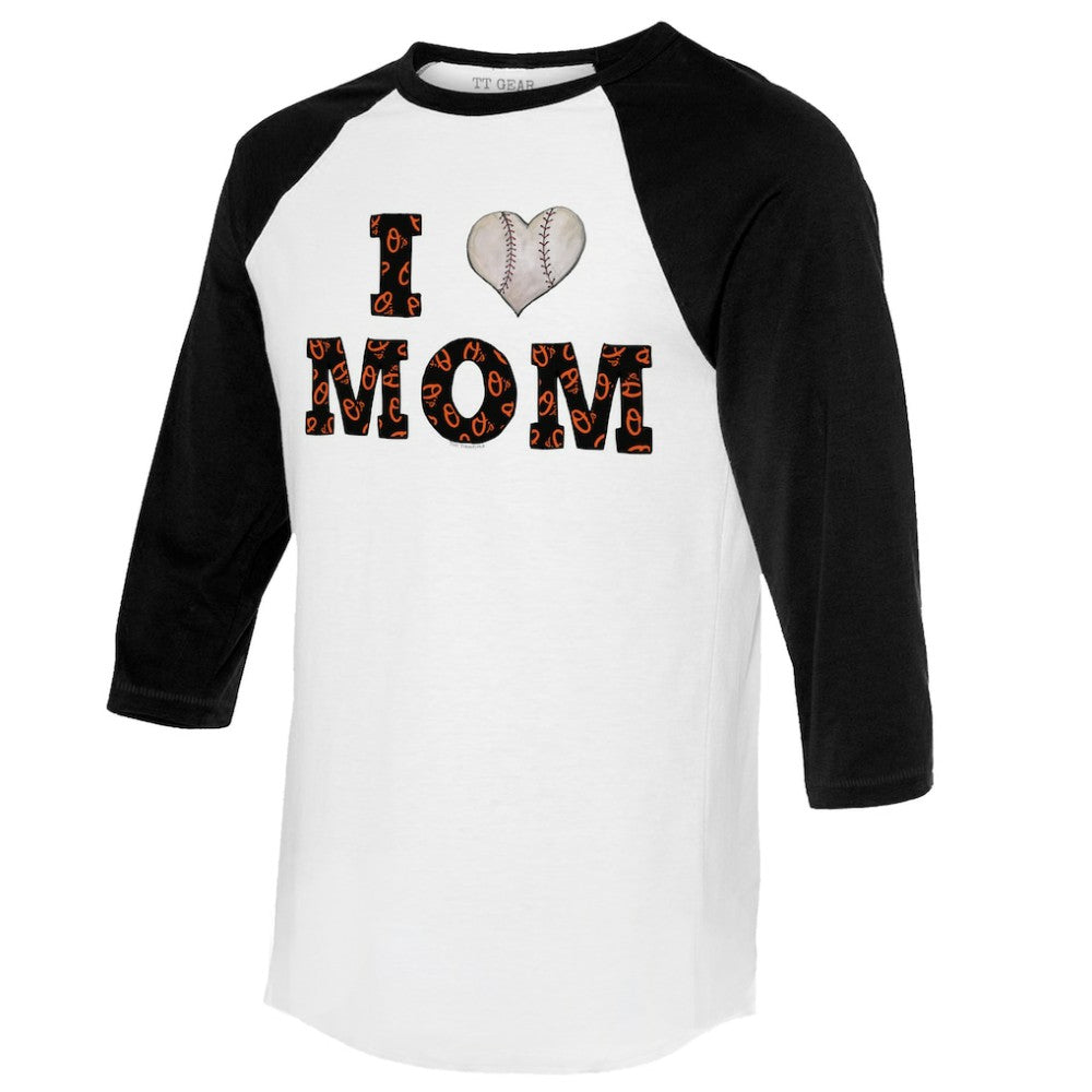 White/Black Baltimore Orioles Tiny Turnip Women's I Love Mom 3/4-Sleeve Raglan T-Shirt