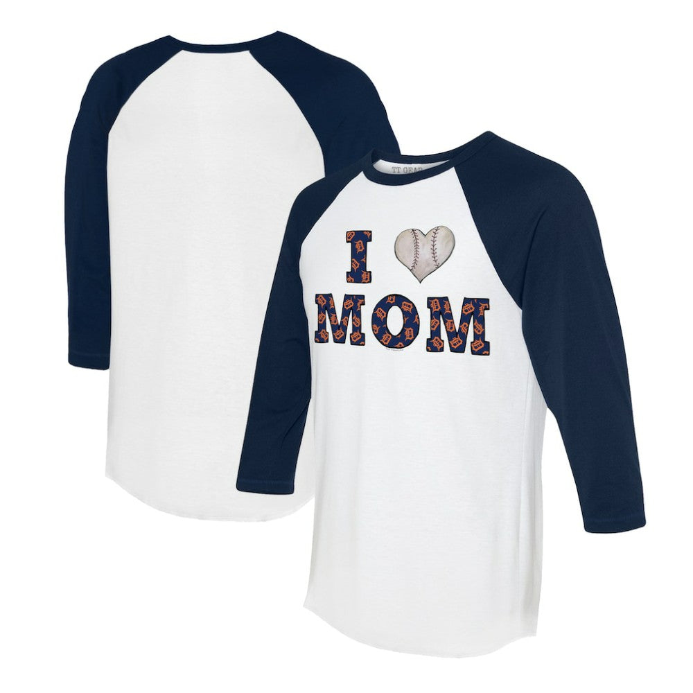 White/Navy Detroit Tigers Tiny Turnip Women's I Love Mom 3/4-Sleeve Raglan T-Shirt