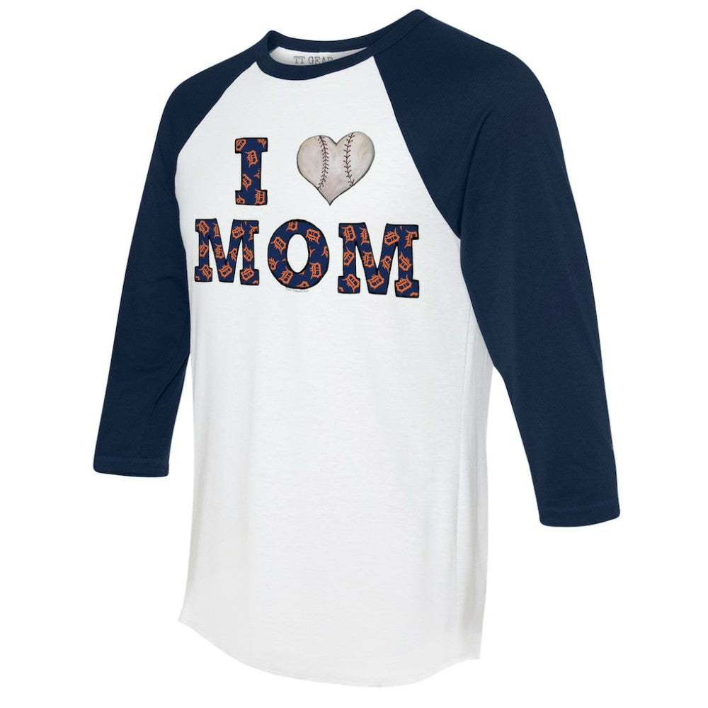 White/Navy Detroit Tigers Tiny Turnip Women's I Love Mom 3/4-Sleeve Raglan T-Shirt
