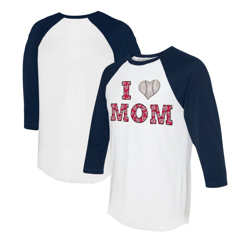 White/Navy Washington Nationals Tiny Turnip Women's I Love Mom 3/4-Sleeve Raglan T-Shirt