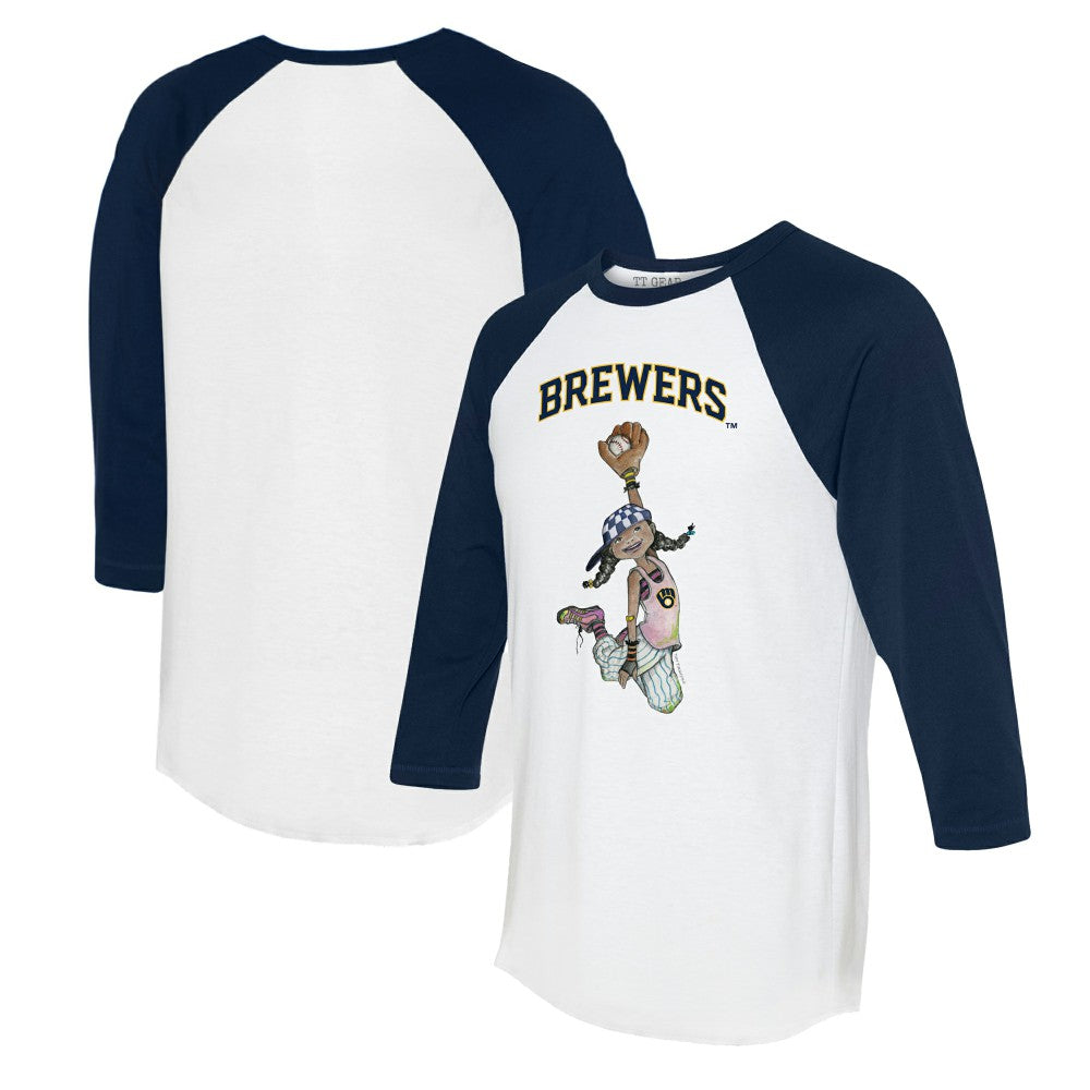White/Navy Milwaukee Brewers Tiny Turnip Women's Jada 3/4-Sleeve Raglan T-Shirt