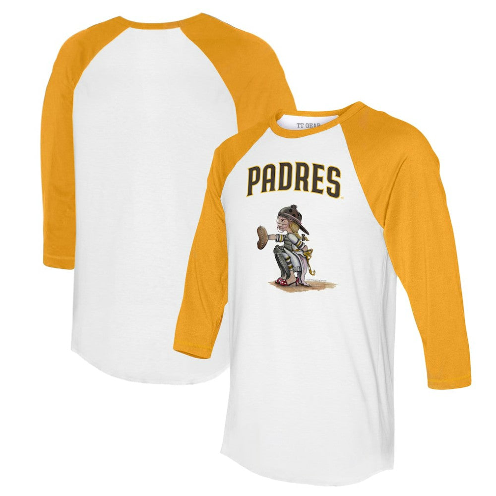 White/Gold San Diego Padres Tiny Turnip Women's Kate 3/4-Sleeve Raglan T-Shirt
