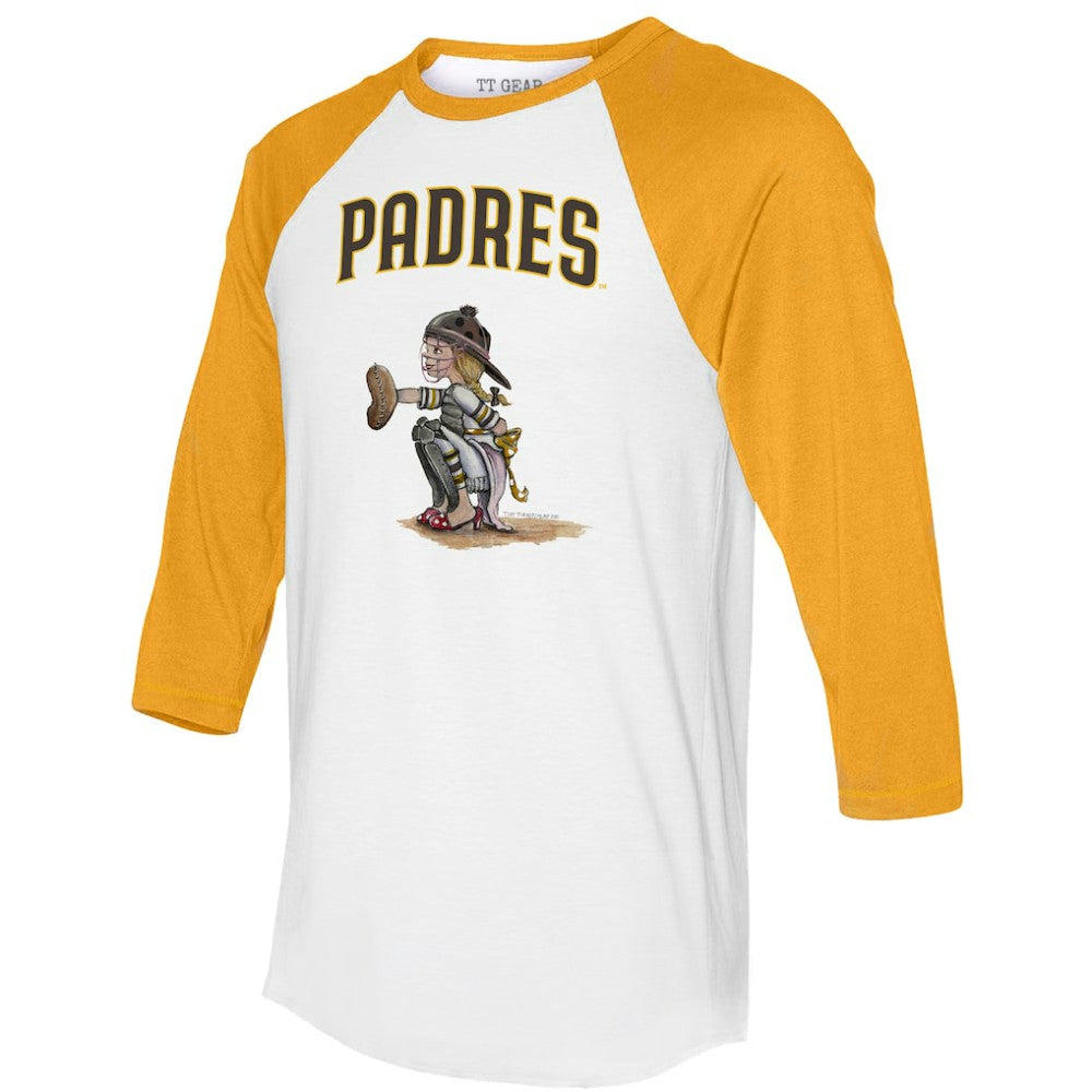 White/Gold San Diego Padres Tiny Turnip Women's Kate 3/4-Sleeve Raglan T-Shirt