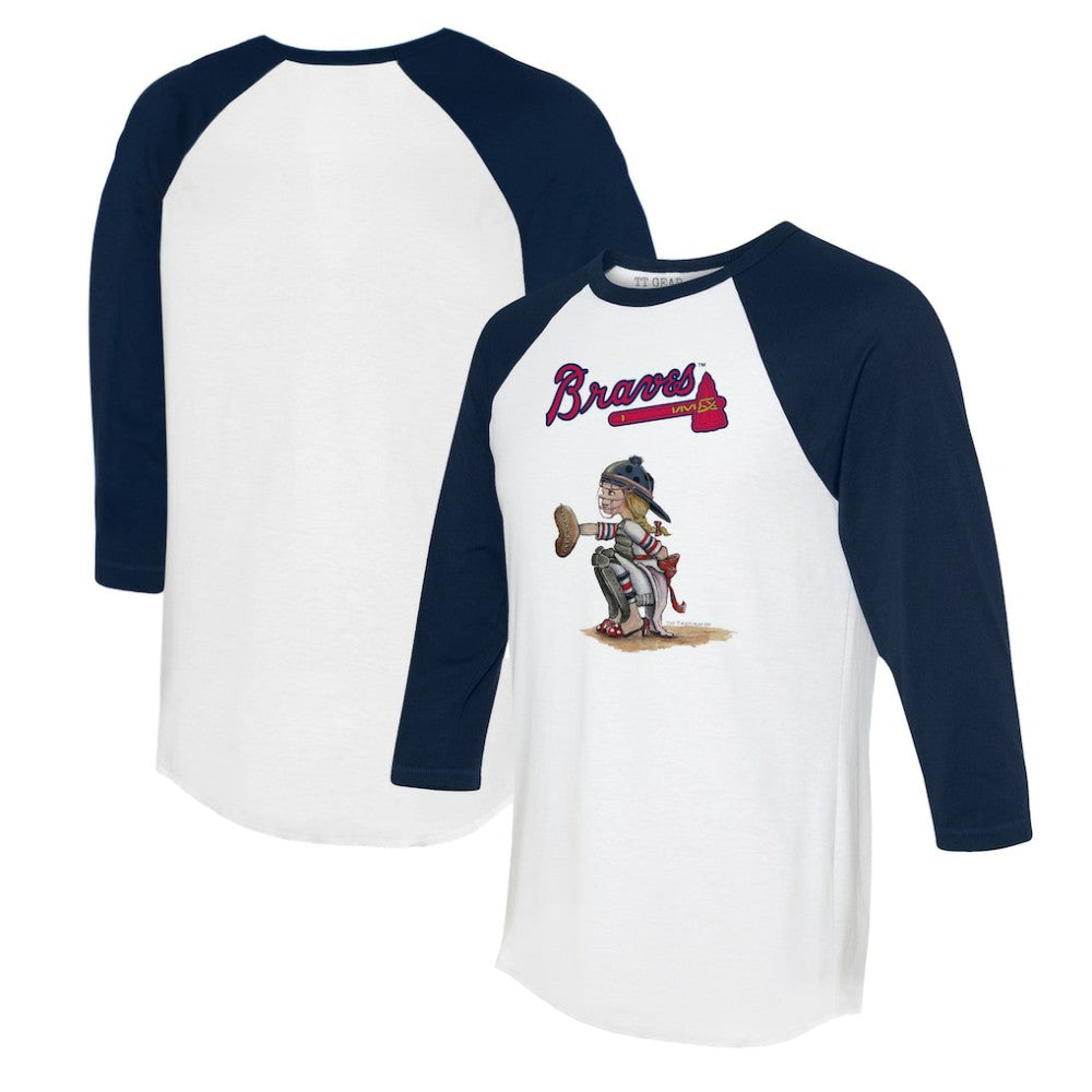 White/Navy Atlanta Braves Tiny Turnip Women's Kate 3/4-Sleeve Raglan T-Shirt