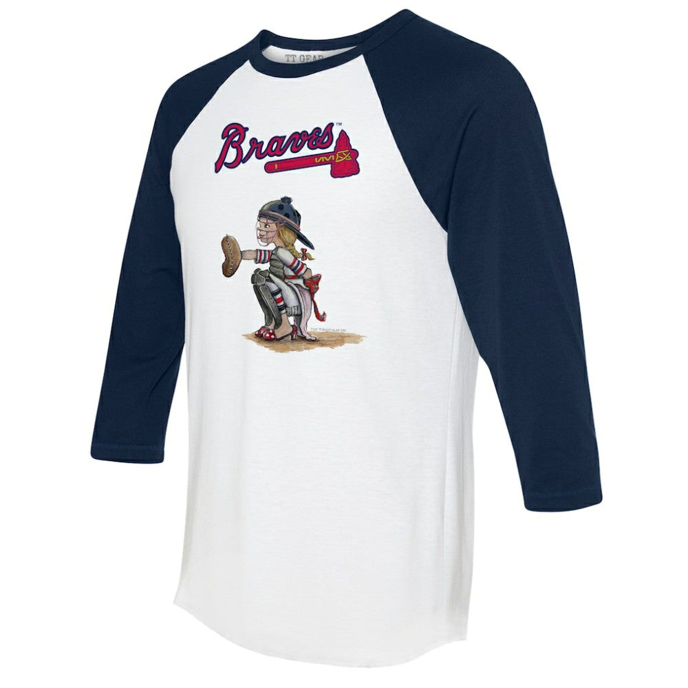 White/Navy Atlanta Braves Tiny Turnip Women's Kate 3/4-Sleeve Raglan T-Shirt