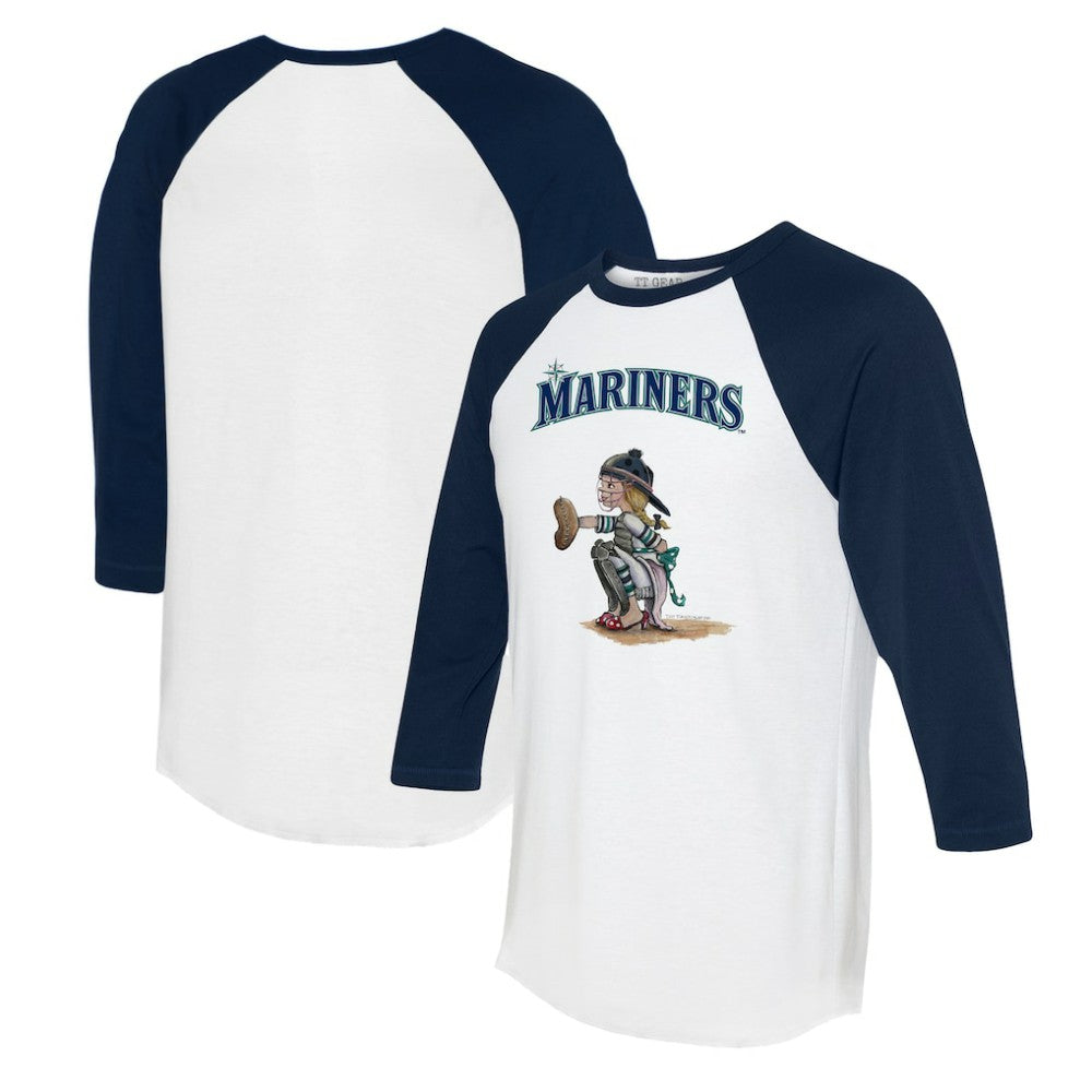 White/Navy Seattle Mariners Tiny Turnip Women's Kate 3/4-Sleeve Raglan T-Shirt