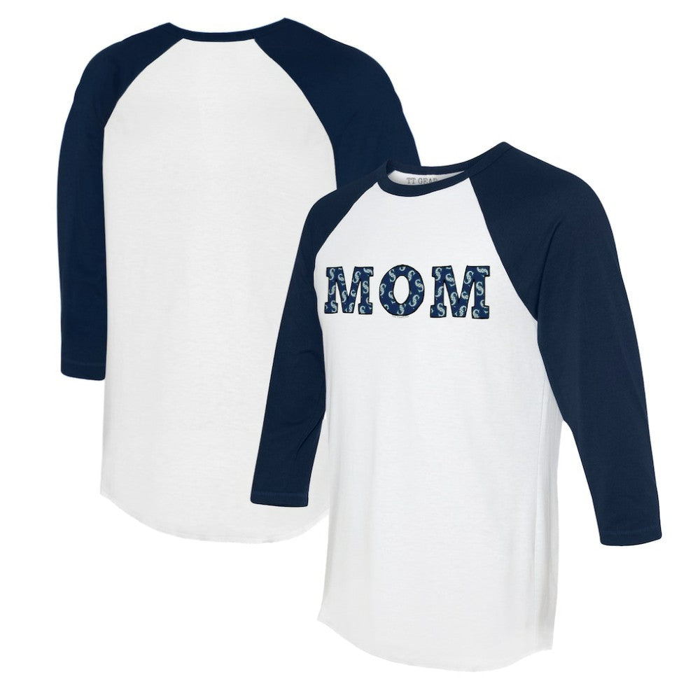 White/Navy Seattle Mariners Tiny Turnip Women's Logo Mom 3/4-Sleeve Raglan T-Shirt