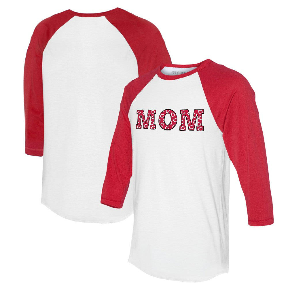 White/Red Cincinnati Reds Tiny Turnip Women's Logo Mom 3/4-Sleeve Raglan T-Shirt