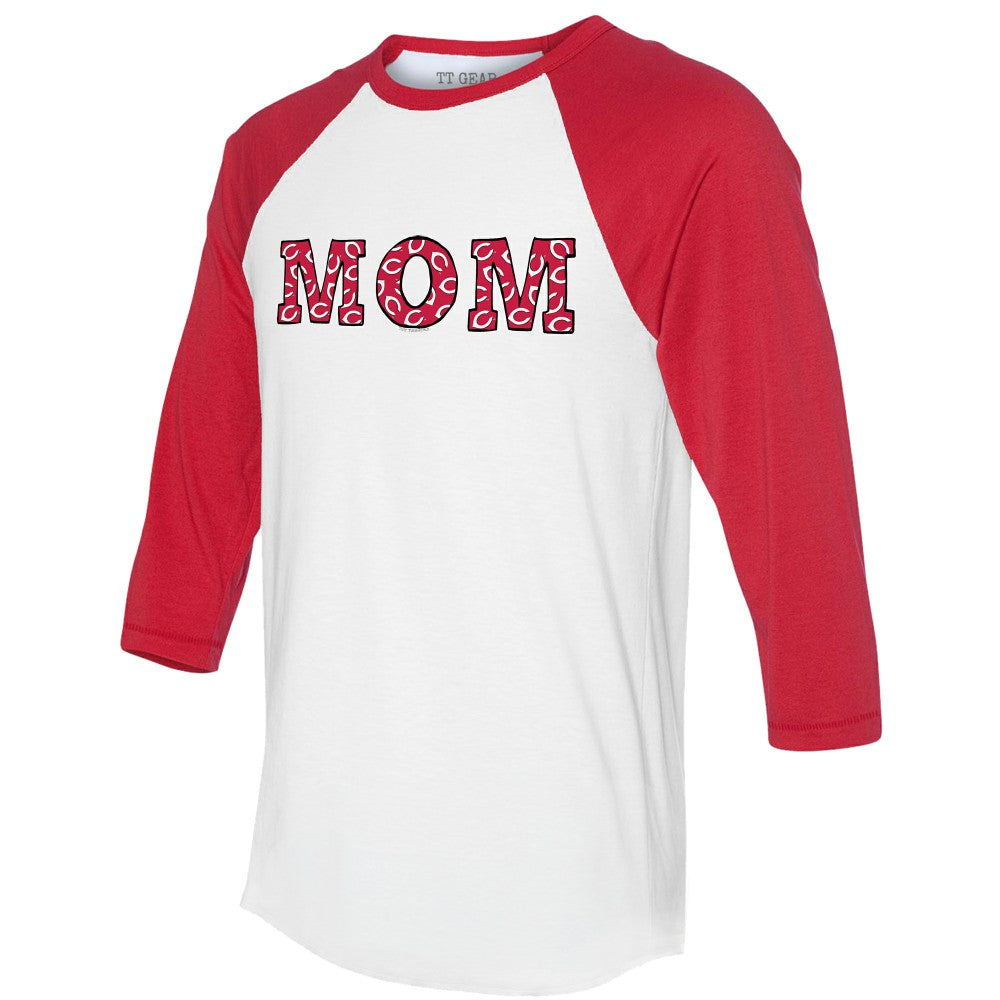 White/Red Cincinnati Reds Tiny Turnip Women's Logo Mom 3/4-Sleeve Raglan T-Shirt
