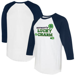 White/Navy Detroit Tigers Tiny Turnip Women's Lucky Charm 3/4-Sleeve Raglan T-Shirt