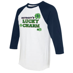 White/Navy Detroit Tigers Tiny Turnip Women's Lucky Charm 3/4-Sleeve Raglan T-Shirt