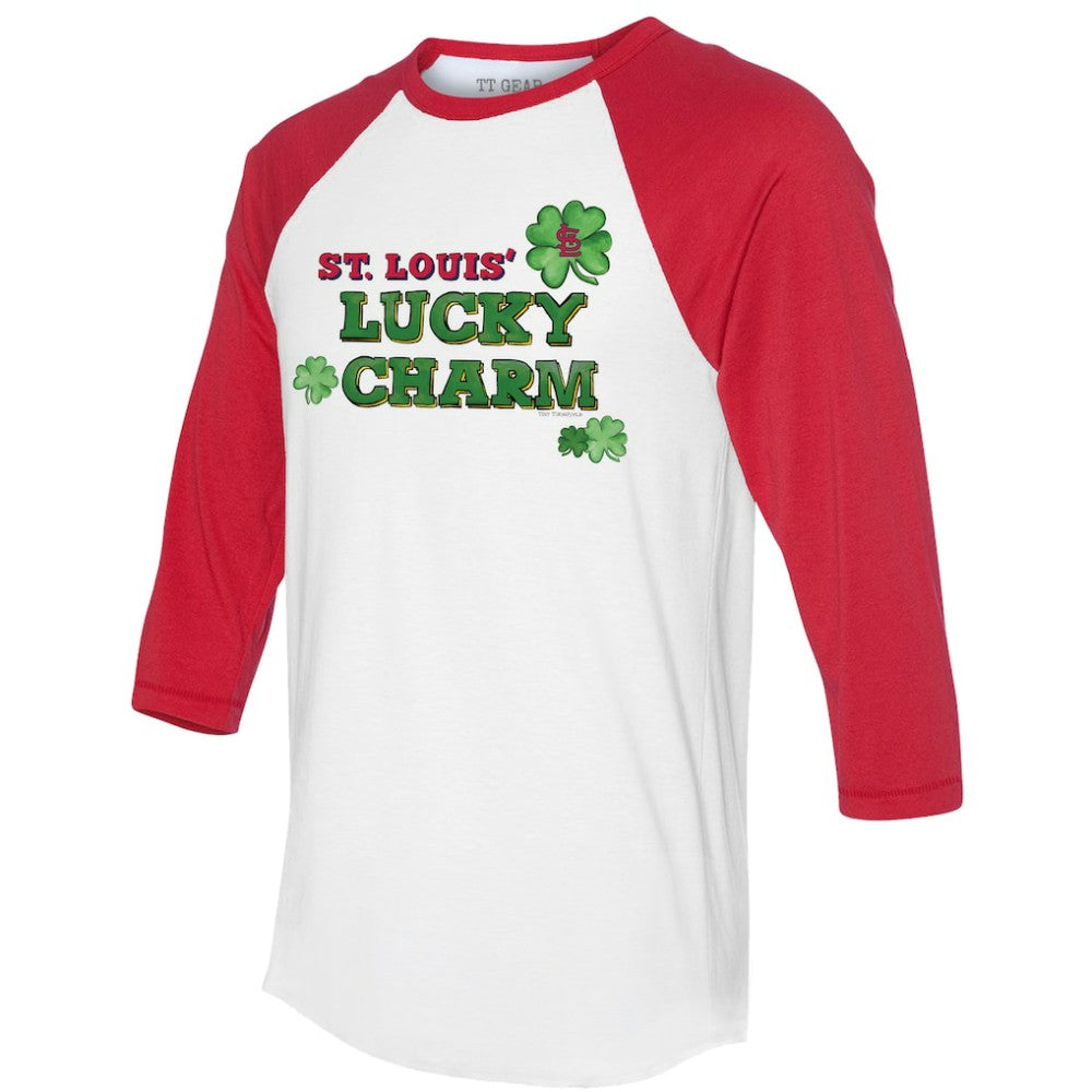 White/Red St. Louis Cardinals Tiny Turnip Women's Lucky Charm 3/4-Sleeve Raglan T-Shirt