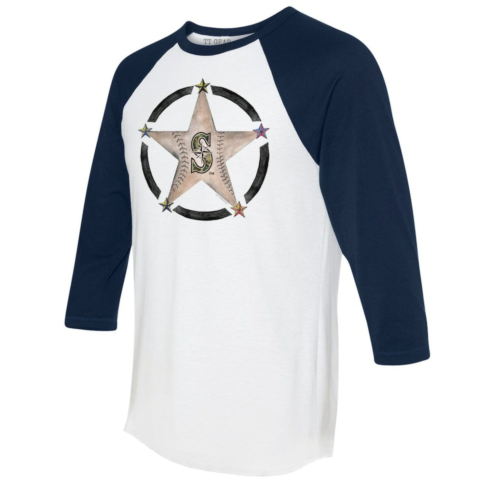 White/Navy Seattle Mariners Tiny Turnip Women's Military Star 3/4-Sleeve Raglan T-Shirt