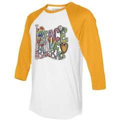 White/Gold San Diego Padres Tiny Turnip Women's Peace Love Baseball 3/4-Sleeve Raglan T-Shirt