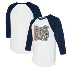 White/Navy Detroit Tigers Tiny Turnip Women's Peace Love Baseball 3/4-Sleeve Raglan T-Shirt