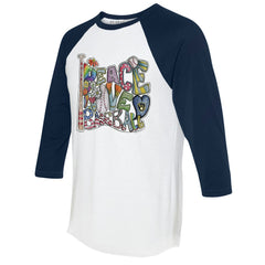 White/Navy Milwaukee Brewers Tiny Turnip Women's Peace Love Baseball 3/4-Sleeve Raglan T-Shirt