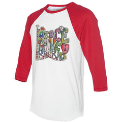 White/Red Los Angeles Angels Tiny Turnip Women's Peace Love Baseball 3/4-Sleeve Raglan T-Shirt