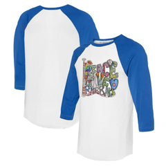 White/Royal Chicago Cubs Tiny Turnip Women's Peace Love Baseball 3/4-Sleeve Raglan T-Shirt