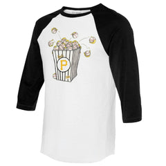 White/Black Pittsburgh Pirates Tiny Turnip Women's Popcorn 3/4-Sleeve Raglan T-Shirt