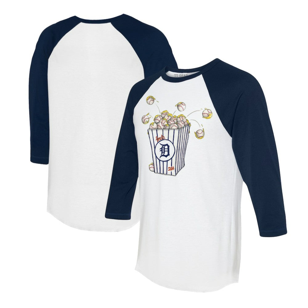 White/Navy Detroit Tigers Tiny Turnip Women's Popcorn 3/4-Sleeve Raglan T-Shirt