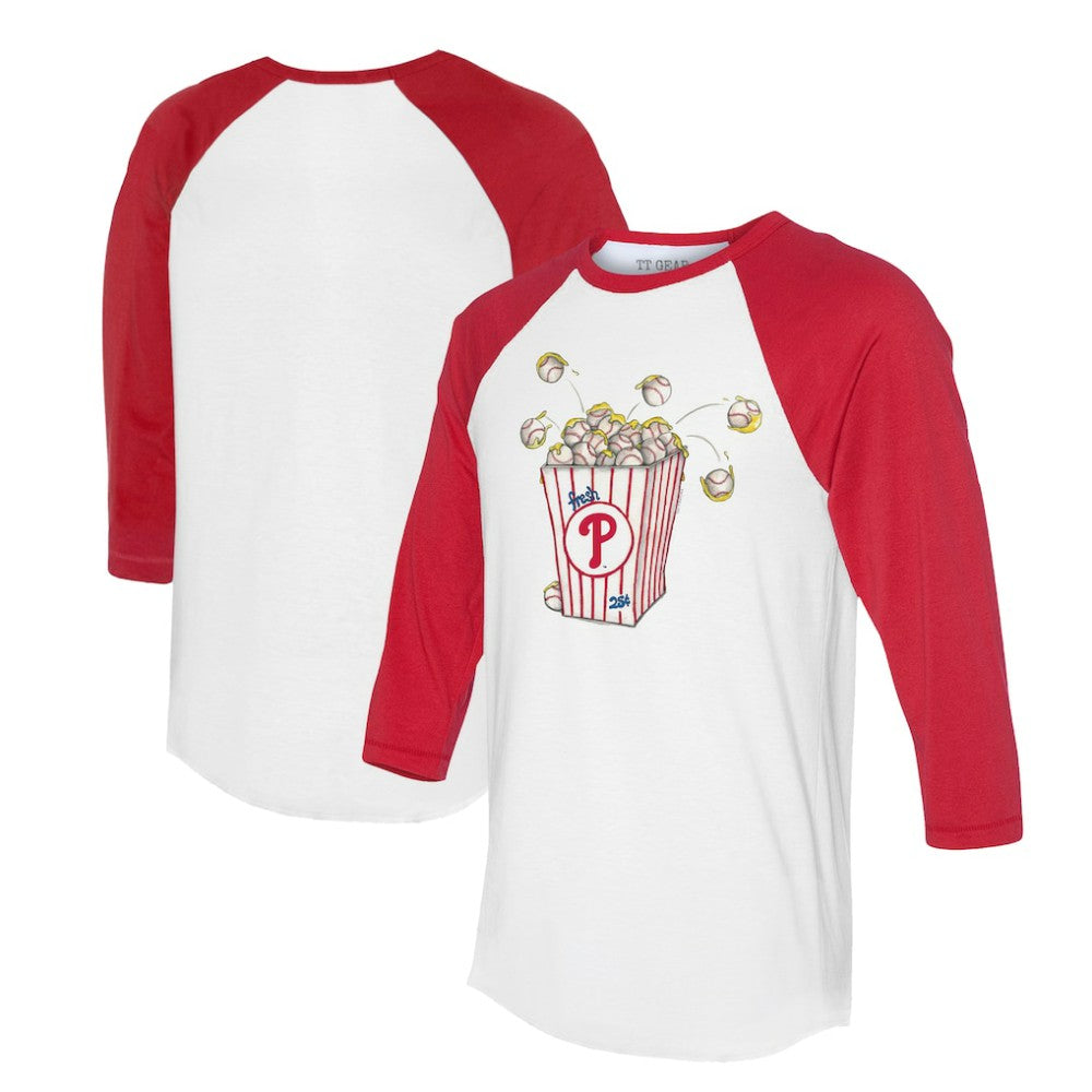 White/Red Philadelphia Phillies Tiny Turnip Women's Popcorn 3/4-Sleeve Raglan T-Shirt
