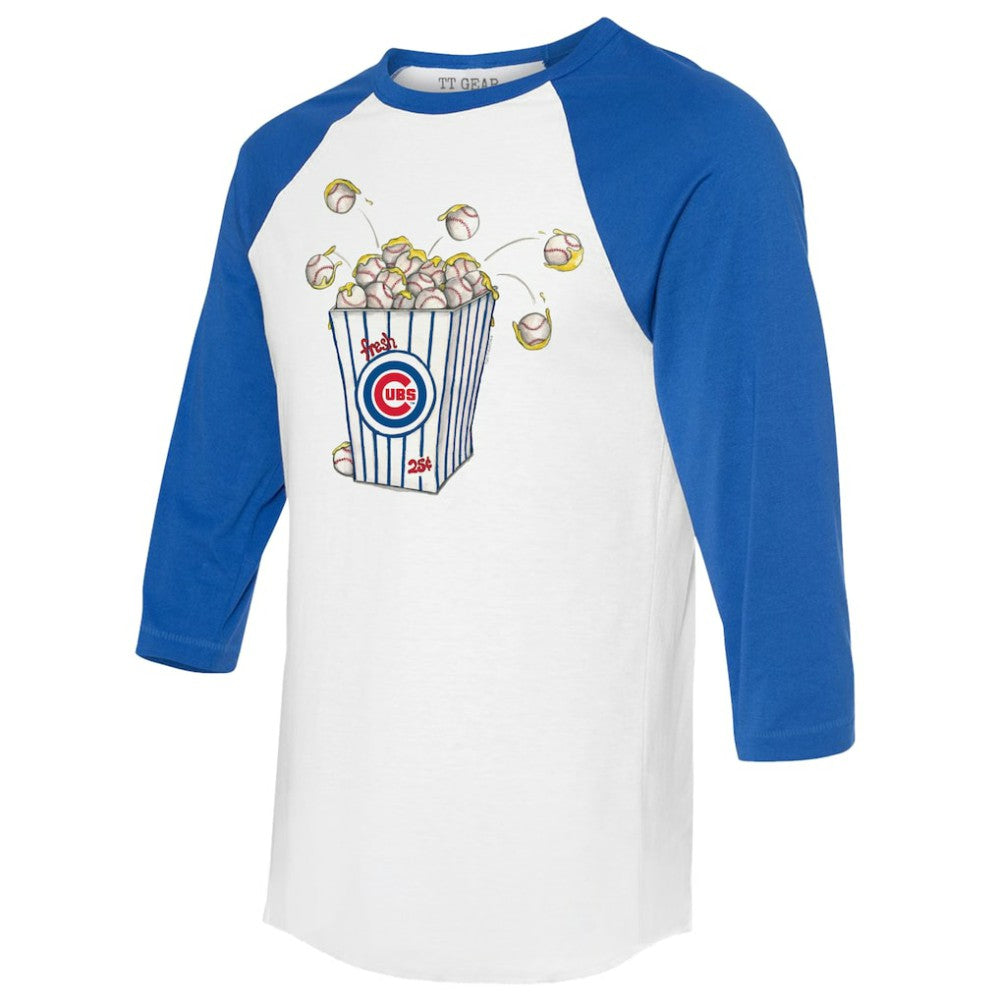 White/Royal Chicago Cubs Tiny Turnip Women's Popcorn 3/4-Sleeve Raglan T-Shirt