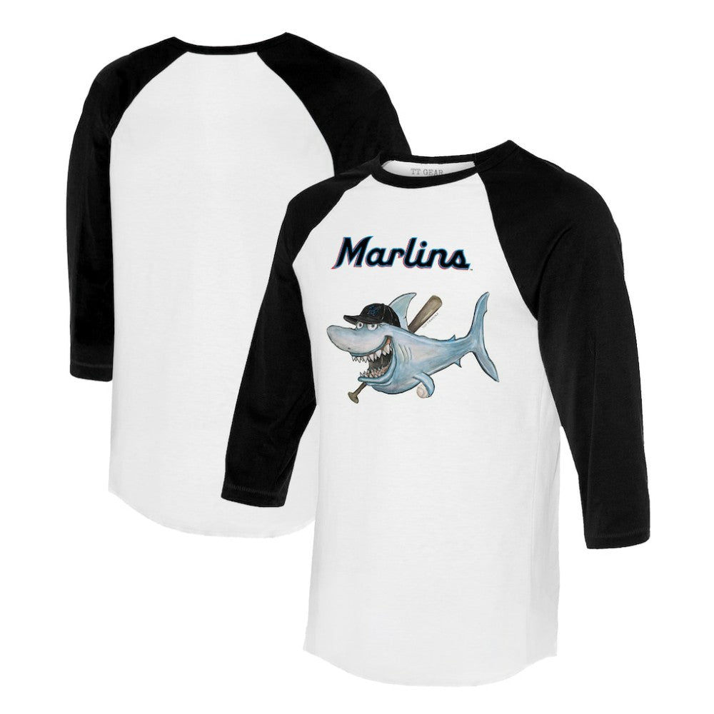 White/Black Miami Marlins Tiny Turnip Women's Shark 3/4-Sleeve Raglan T-Shirt