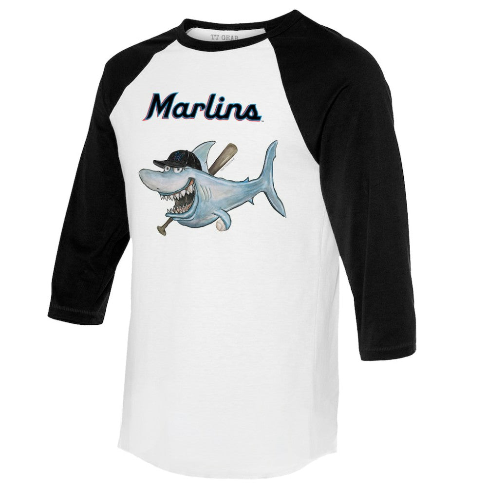 White/Black Miami Marlins Tiny Turnip Women's Shark 3/4-Sleeve Raglan T-Shirt