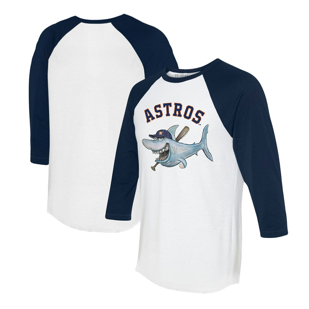 White/Navy Houston Astros Tiny Turnip Women's Shark 3/4-Sleeve Raglan T-Shirt