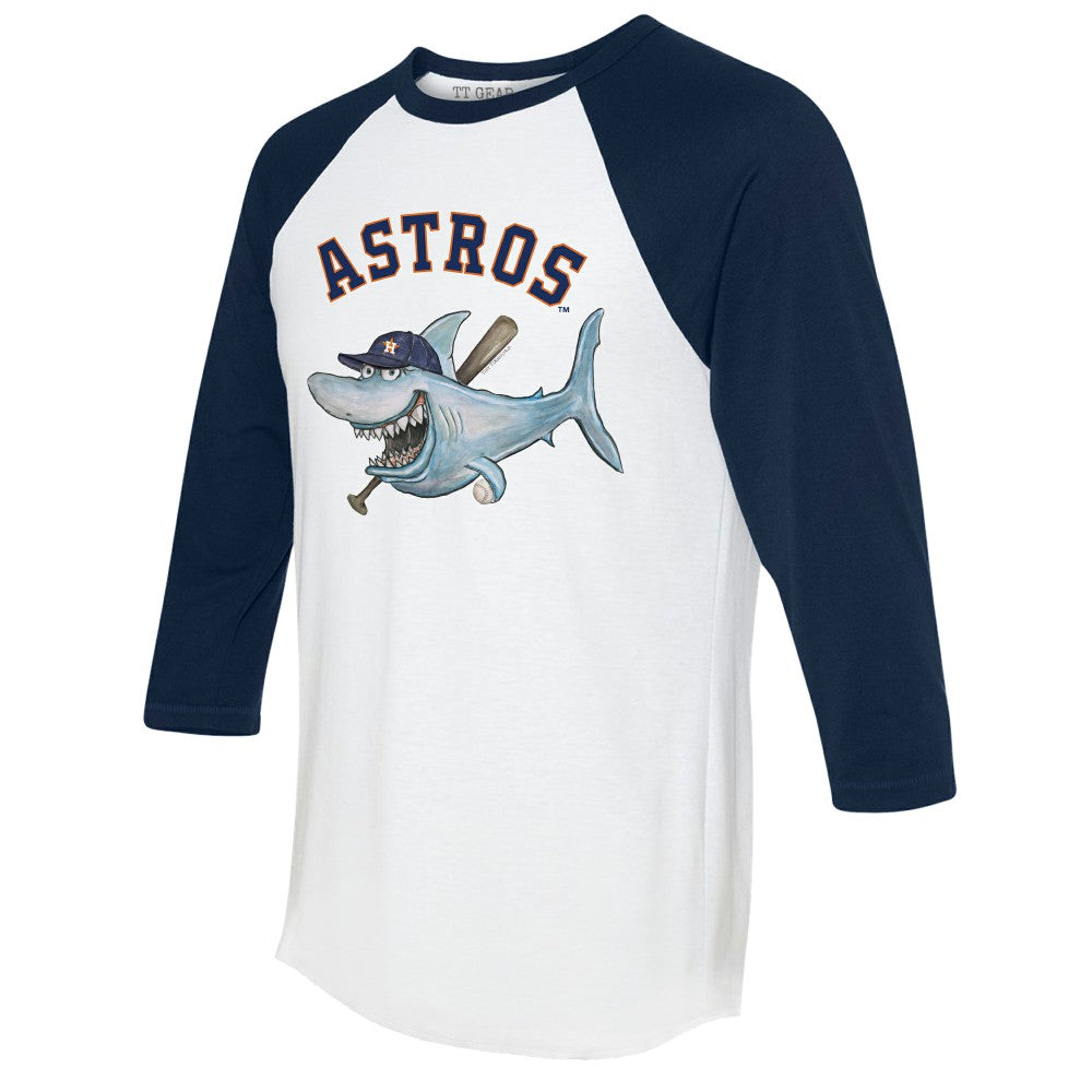 White/Navy Houston Astros Tiny Turnip Women's Shark 3/4-Sleeve Raglan T-Shirt
