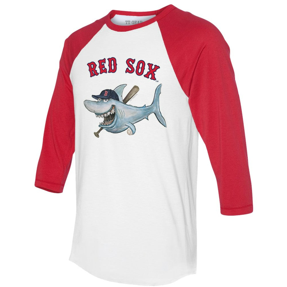 White/Red Boston Red Sox Tiny Turnip Women's Shark 3/4-Sleeve Raglan T-Shirt