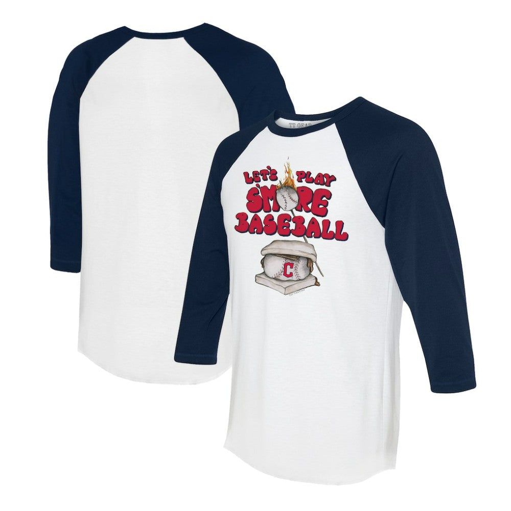 White/Navy Cleveland Guardians Tiny Turnip Women's Smores 3/4-Sleeve Raglan T-Shirt