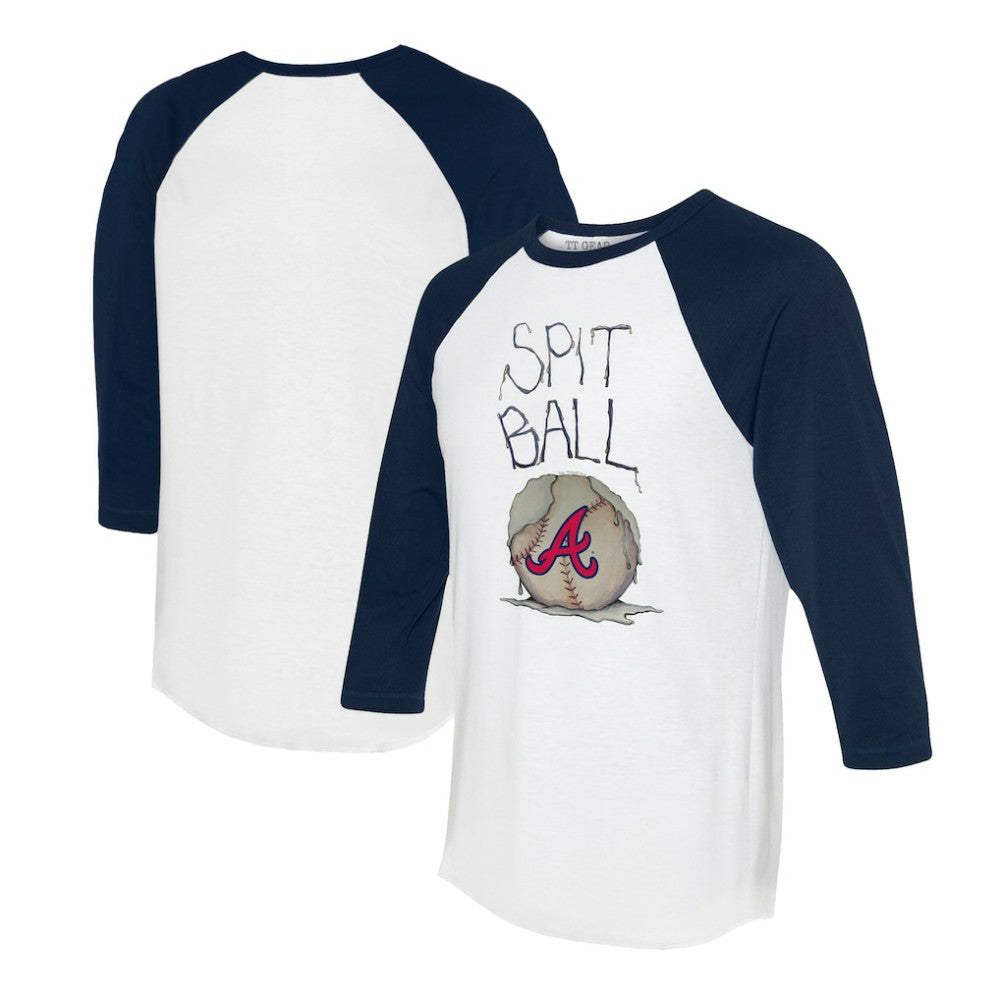 White/Navy Atlanta Braves Tiny Turnip Women's Spit Ball 3/4-Sleeve Raglan T-Shirt