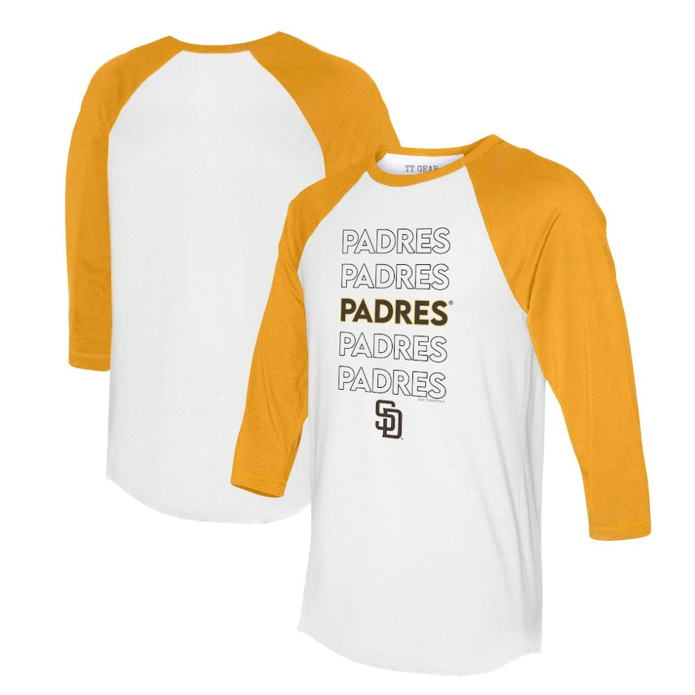 White/Gold San Diego Padres Tiny Turnip Women's Stacked 3/4-Sleeve Raglan T-Shirt