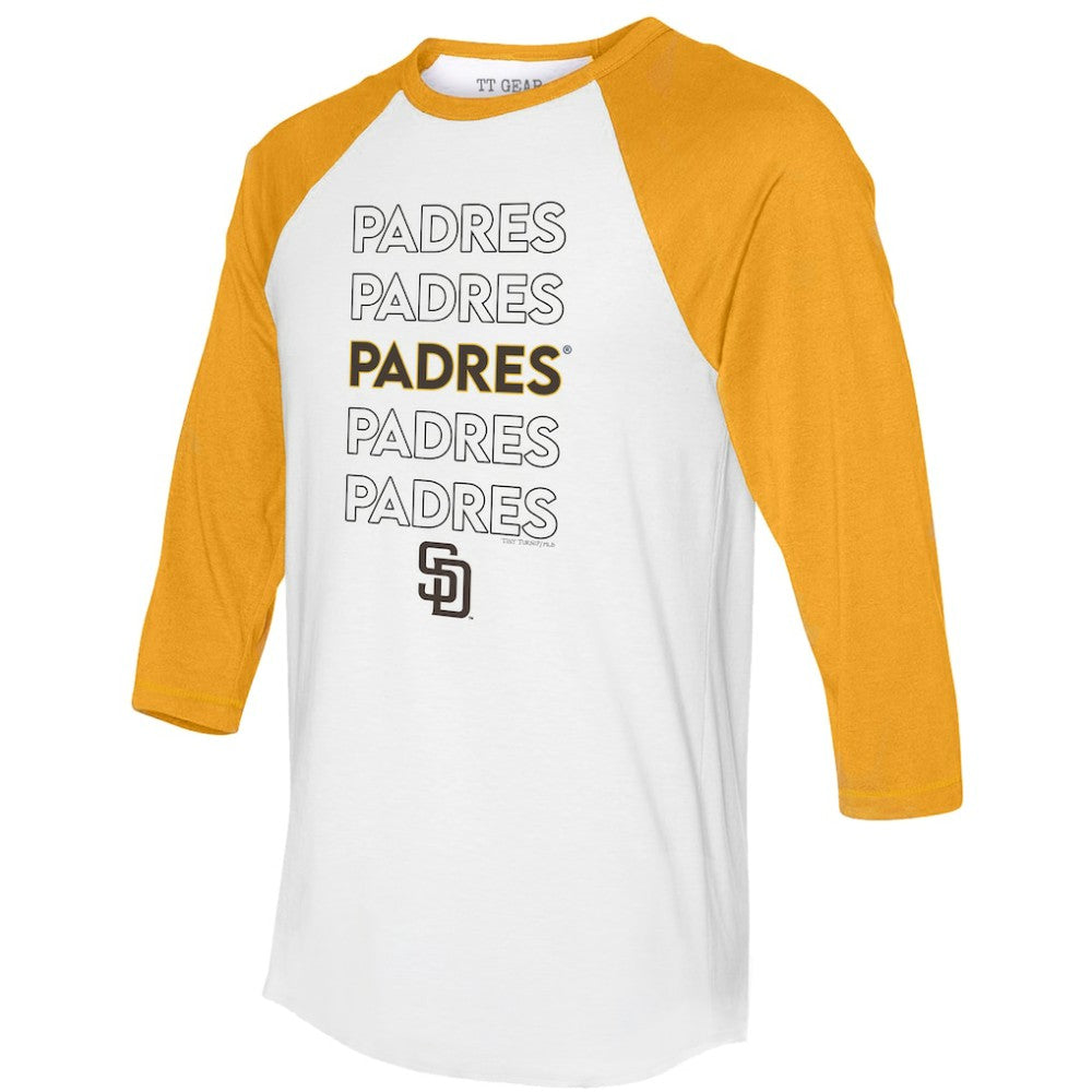 White/Gold San Diego Padres Tiny Turnip Women's Stacked 3/4-Sleeve Raglan T-Shirt